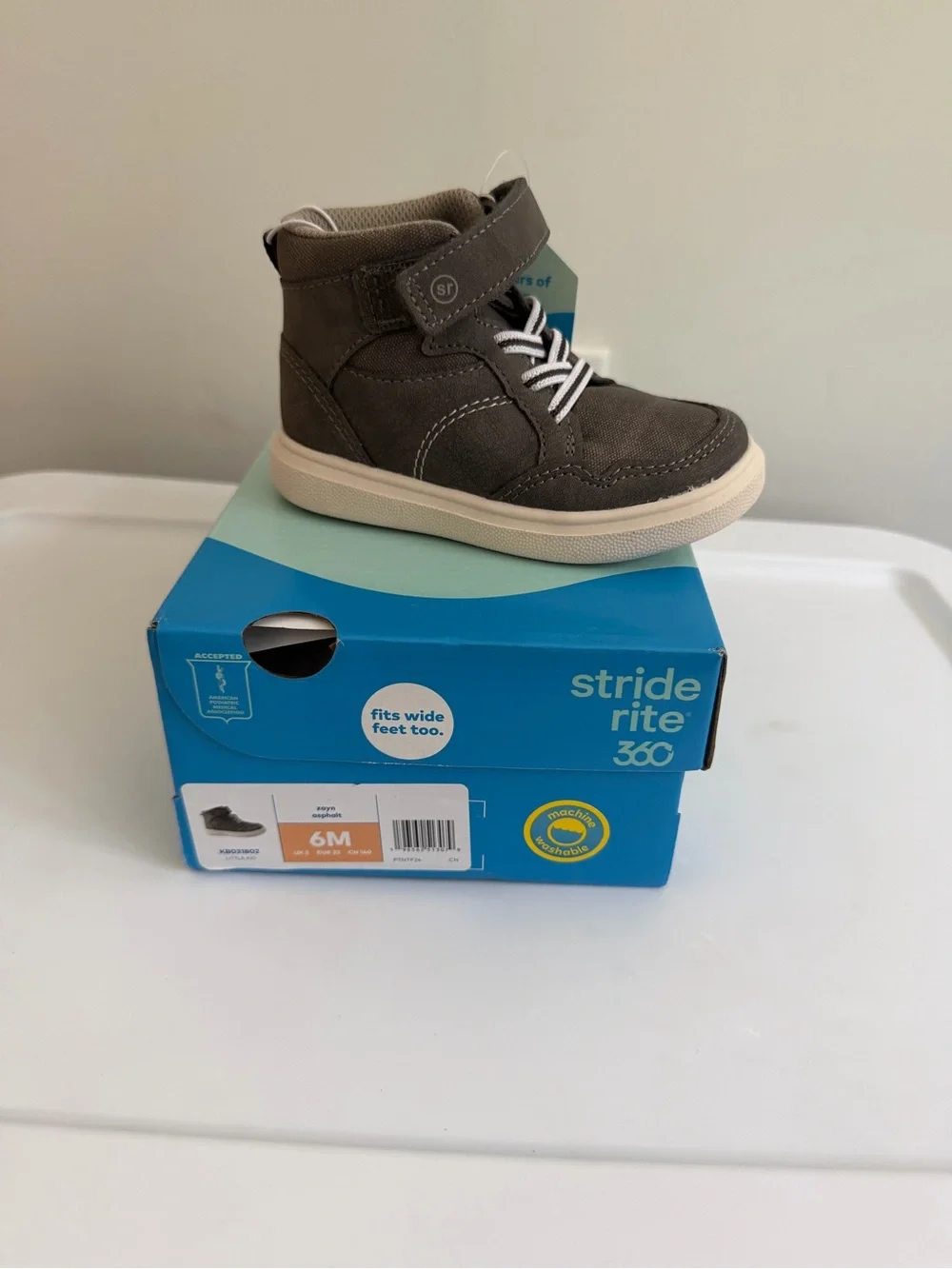 Stride Rite Toddler Gray High-Top Boot with White Sole